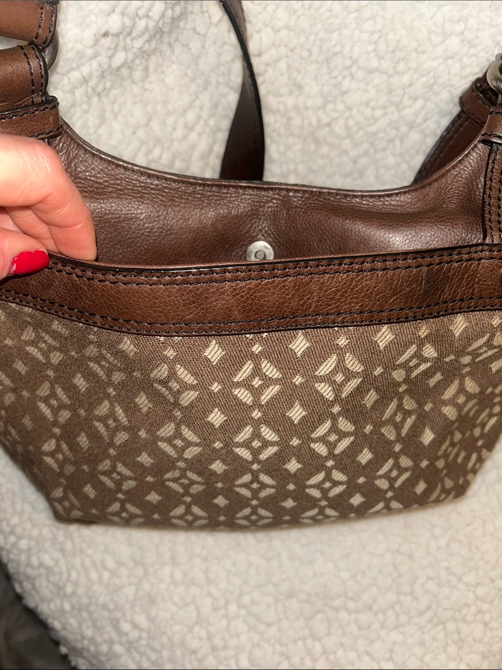 Fossil Brown Leather and Tan Patterned Shoulder Bag - Picture 6 of 7